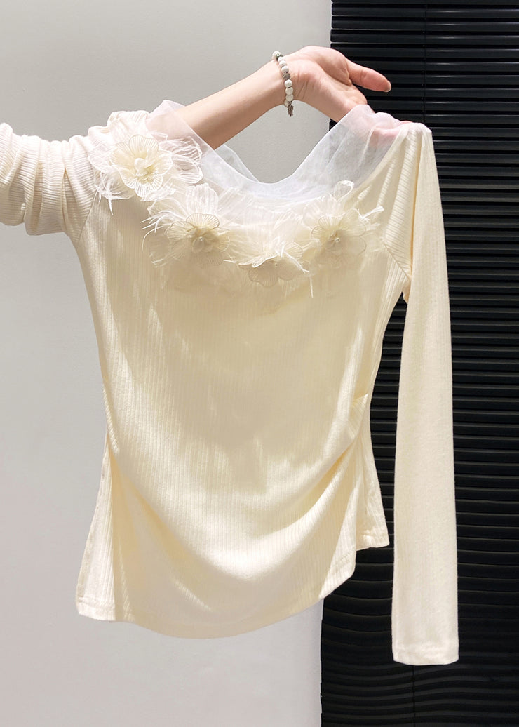 Boho Yellow Floral Decorated Side Open Cotton Tops Fall