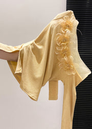 Boho Yellow Floral Decorated Side Open Cotton Tops Fall