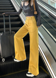 Boho Yellow High Waist Pockets Denim Straight Pants Fall