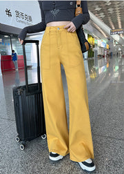 Boho Yellow High Waist Pockets Denim Straight Pants Fall