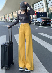 Boho Yellow High Waist Pockets Denim Straight Pants Fall