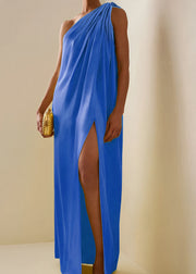Boho Yellow One Shoulder Asymmetrical Wrinkled Maxi Dresses Summer