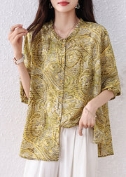 Boho Yellow Ruffled Print Chiffon Shirt Top Fall