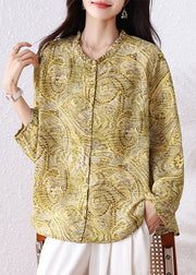Boho Yellow Ruffled Print Chiffon Shirt Top Fall