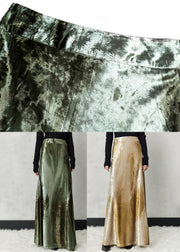 Boho Yellow Tie Dye High Waist Silk Velvet Skirts Spring