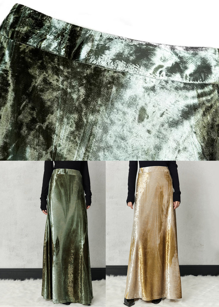 Boho Yellow Tie Dye High Waist Silk Velvet Skirts Spring