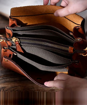 Botique Khaki Solid Durable Leather Cross-body Bag
