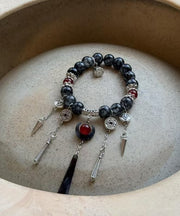 Boutique  Black Sterling Silver Crystal Gem Stone Tassel Charm Bracelet