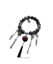 Boutique  Black Sterling Silver Crystal Gem Stone Tassel Charm Bracelet