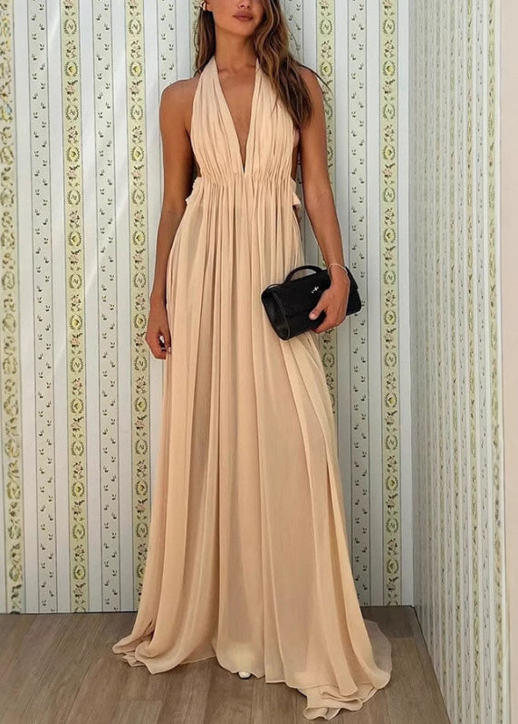 Boutique Apricot Backless Halter Dresses Summer