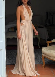 Boutique Apricot Backless Halter Dresses Summer