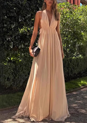 Boutique Apricot Backless Halter Dresses Summer