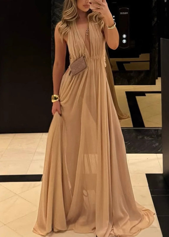 Boutique Apricot Backless Halter Dresses Summer