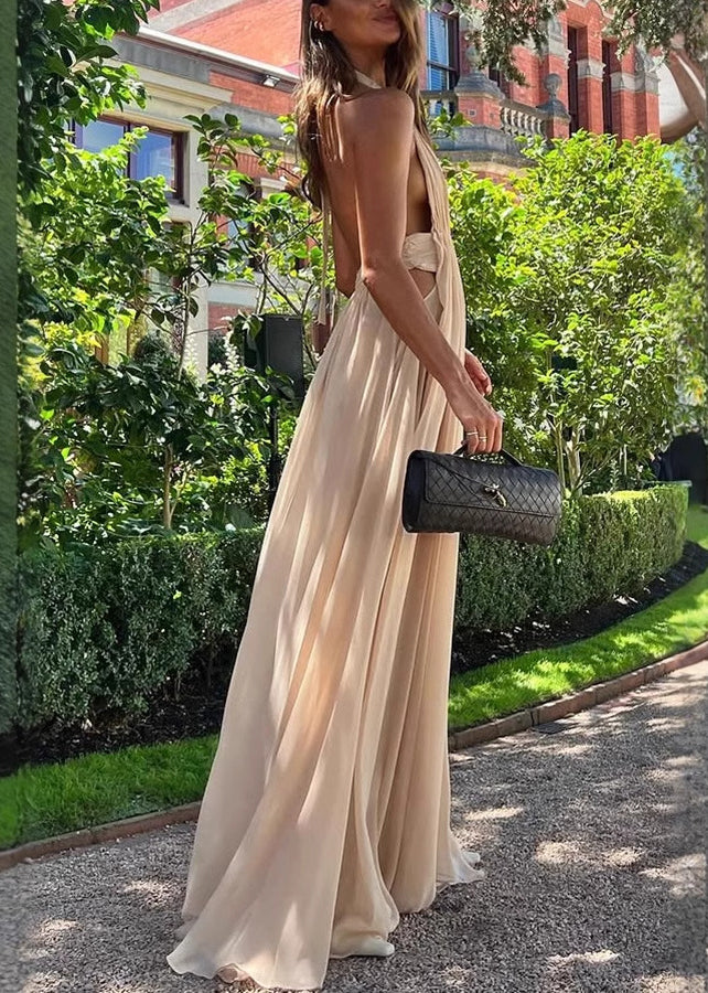 Boutique Apricot Backless Halter Dresses Summer