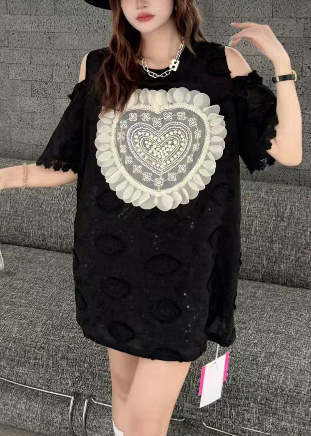 Boutique Apricot Cold Shoulder Love Nail Bead Tops Summer
