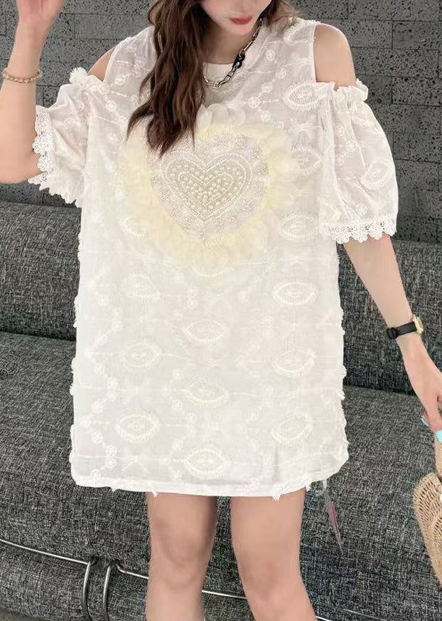 Boutique Apricot Cold Shoulder Love Nail Bead Tops Summer