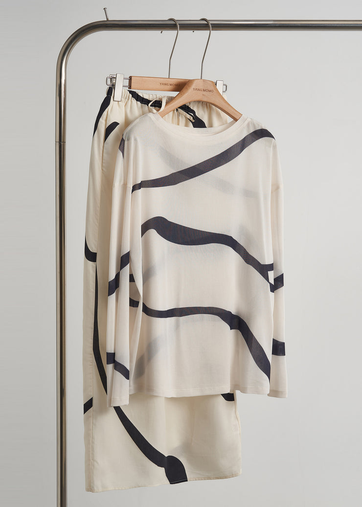 Boutique Apricot Striped Chiffon Two Piece Set Women Clothing Fall