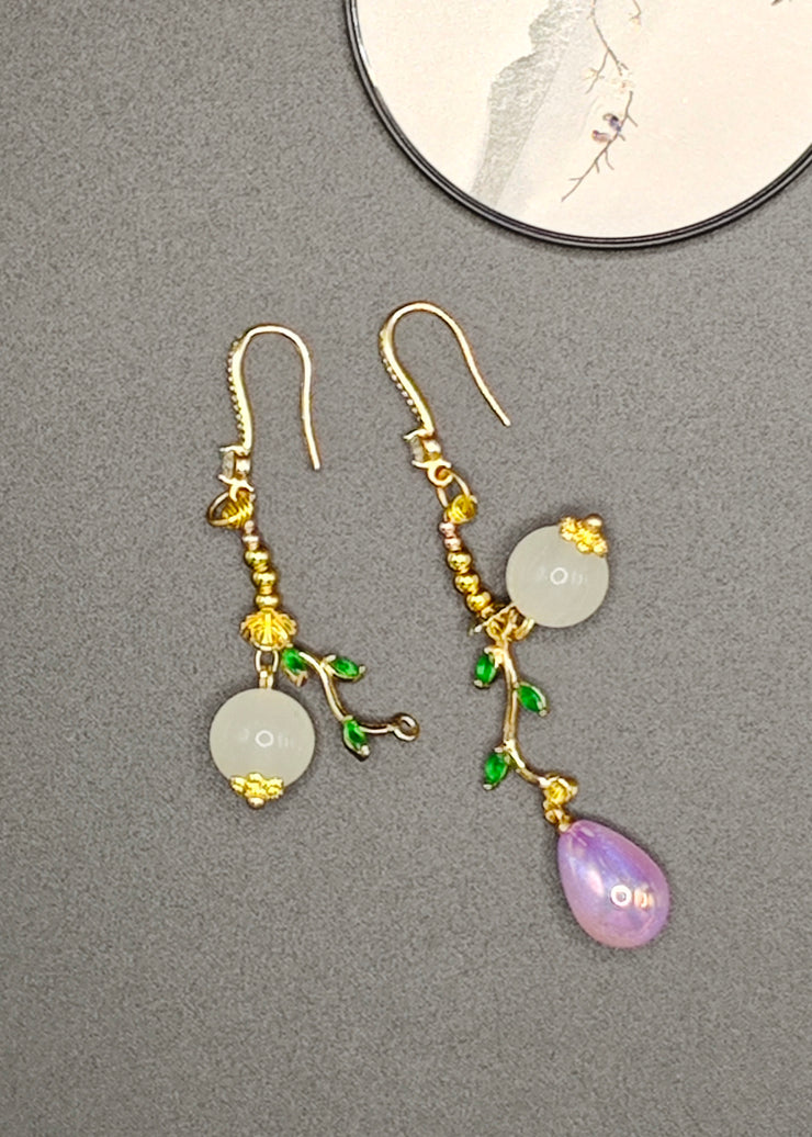 Boutique Asymmetrical Design Fine Jade Drop Earrings