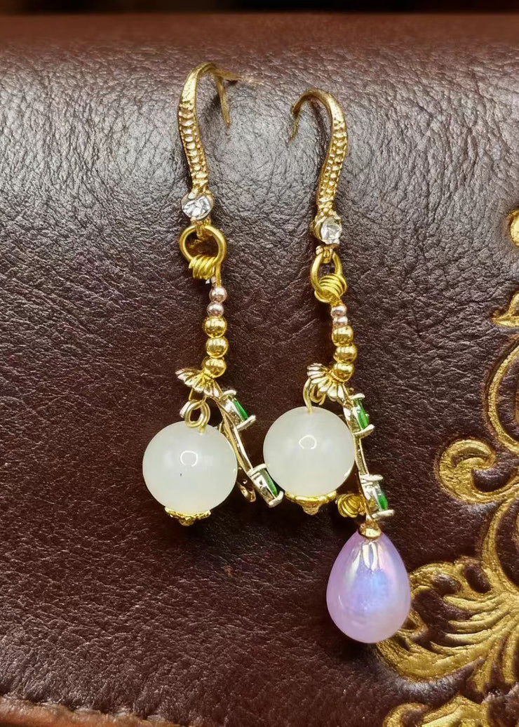 Boutique Asymmetrical Design Fine Jade Drop Earrings