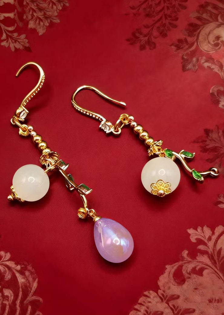 Boutique Asymmetrical Design Fine Jade Drop Earrings
