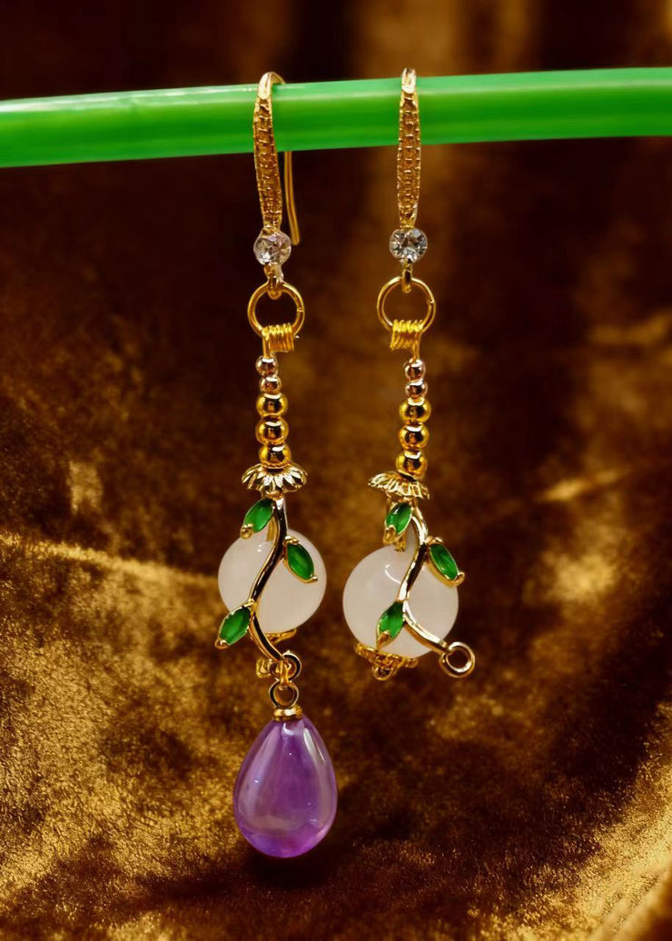 Boutique Asymmetrical Design Fine Jade Drop Earrings