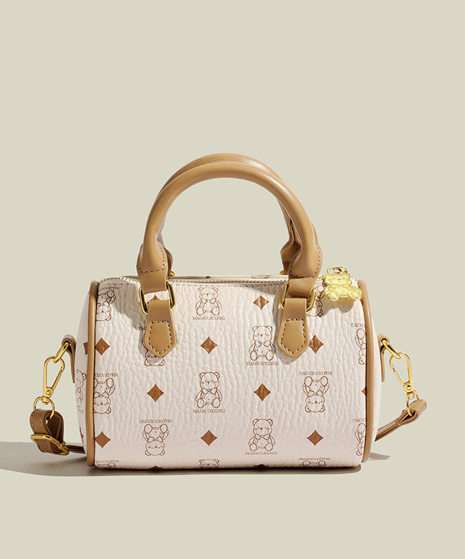 Boutique Bear Print Solid Durable Faux Leather Tote Handbag
