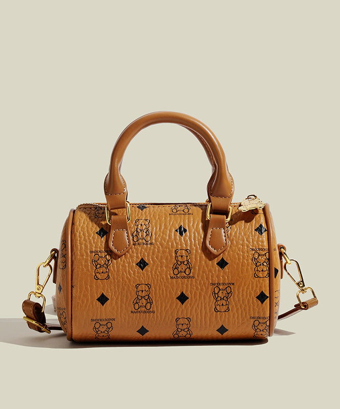 Boutique Bear Print Solid Durable Faux Leather Tote Handbag