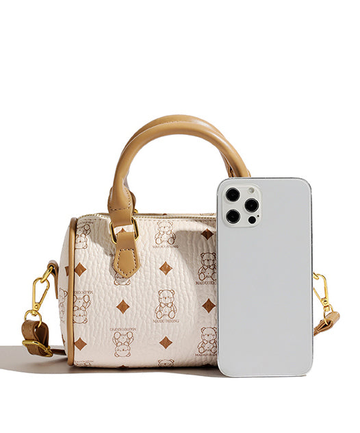 Boutique Bear Print Solid Durable Faux Leather Tote Handbag