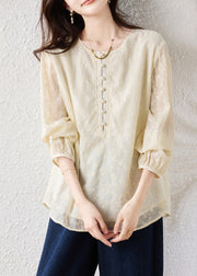 Boutique Beige Oversized Jacquard Cotton Blouse Tops Fall