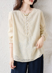 Boutique Beige Oversized Jacquard Cotton Blouse Tops Fall