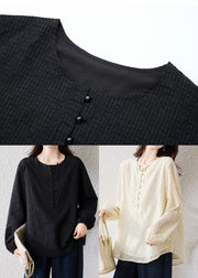 Boutique Beige Oversized Jacquard Cotton Blouse Tops Fall