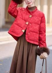 Boutique Beige Stand Collar Fur Patchwork Duck Down Jacket Winter