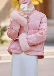 Boutique Beige Stand Collar Fur Patchwork Duck Down Jacket Winter