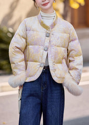Boutique Beige Stand Collar Fur Patchwork Duck Down Jacket Winter