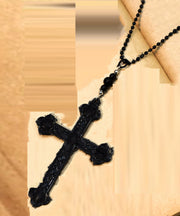 Boutique Black Alloy Beads Cross Pendant Necklace