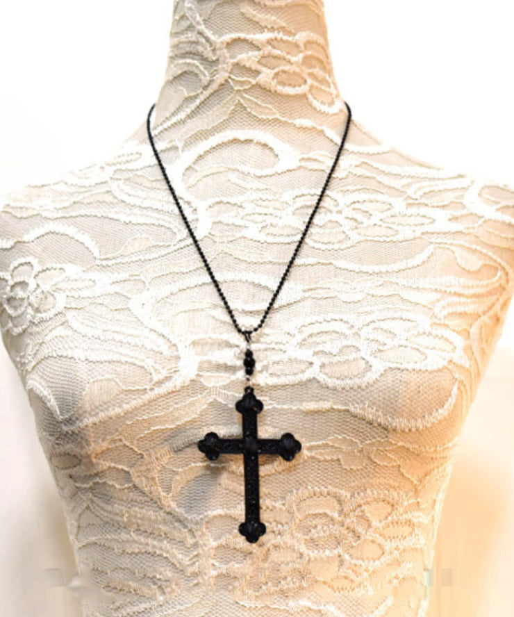 Boutique Black Alloy Beads Cross Pendant Necklace