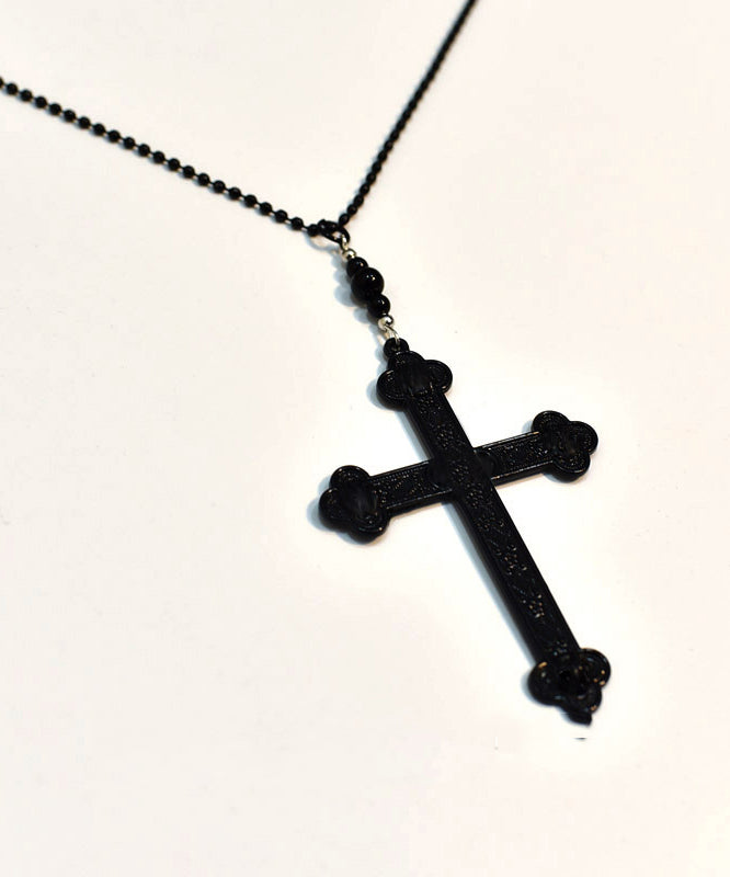 Boutique Black Alloy Beads Cross Pendant Necklace