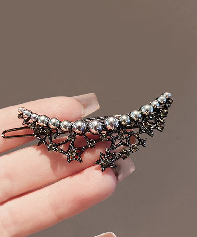 Boutique Black Alloy Pearl Hollow Out Star Hairpin
