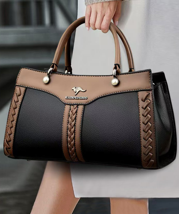 Boutique Black Durable Versatile Calf Leather Tote Bag