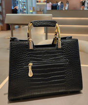 Boutique Black Faux Fur Patchwork Calf Leather Tote Handbag