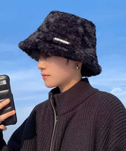 Boutique Black Men Warm Faux Fur Bucket Hat