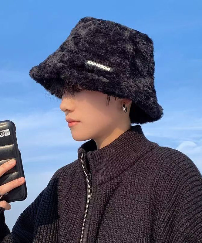 Boutique Black Men Warm Faux Fur Bucket Hat