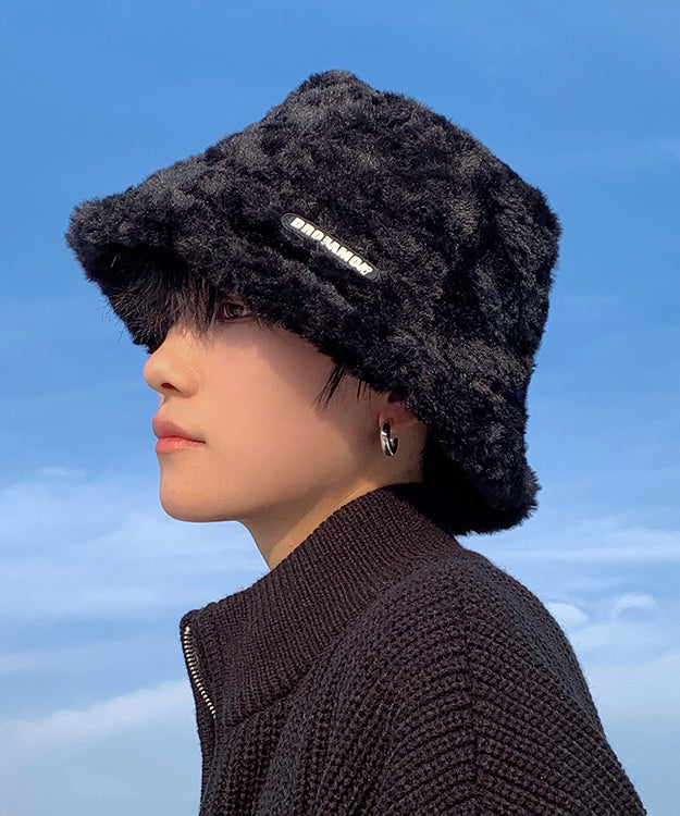 Boutique Black Men Warm Faux Fur Bucket Hat