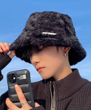 Boutique Black Men Warm Faux Fur Bucket Hat