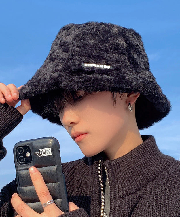 Boutique Black Men Warm Faux Fur Bucket Hat