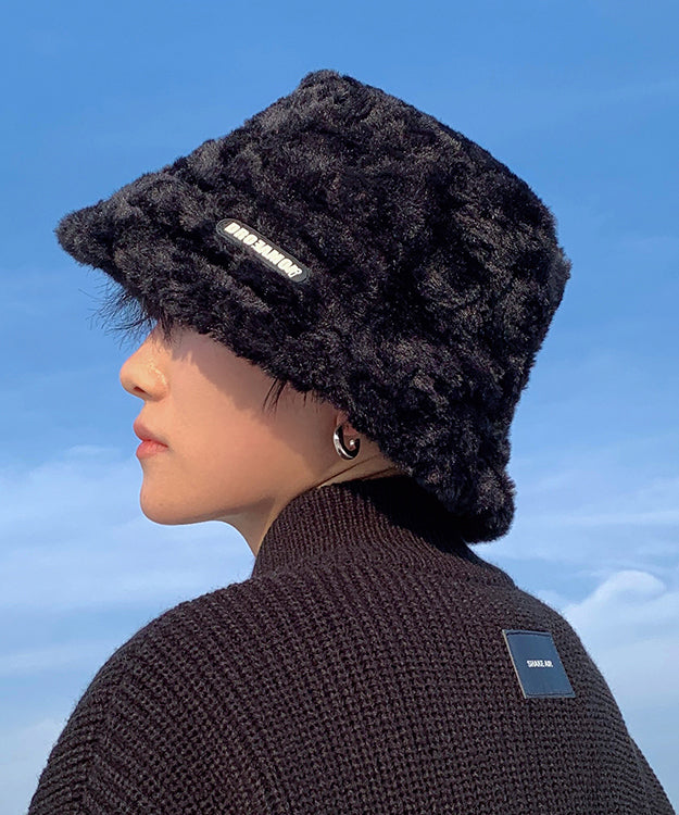 Boutique Black Men Warm Faux Fur Bucket Hat
