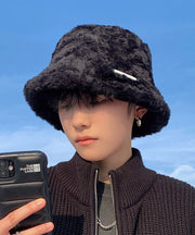 Boutique Black Men Warm Faux Fur Bucket Hat