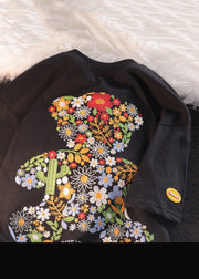 Boutique Black O Neck Embroideried Cotton Men T Shirt Summer