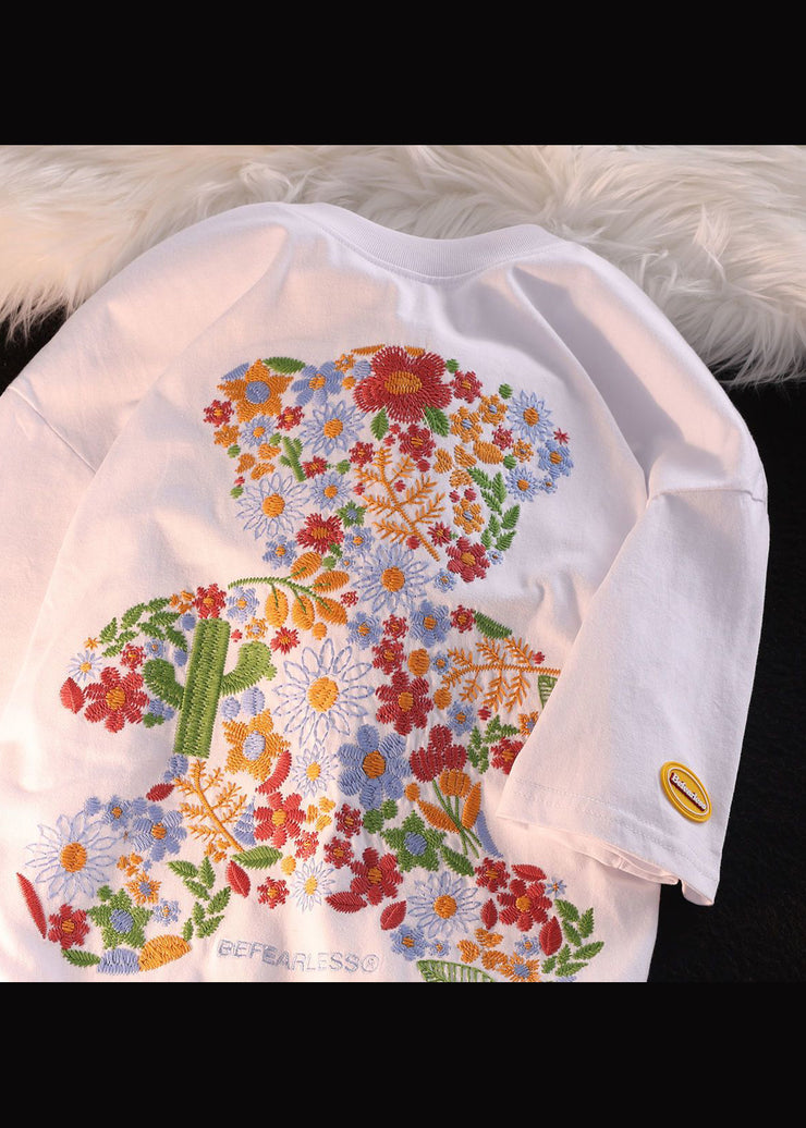 Boutique Black O Neck Embroideried Cotton Men T Shirt Summer