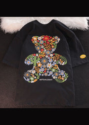 Boutique Black O Neck Embroideried Cotton Men T Shirt Summer